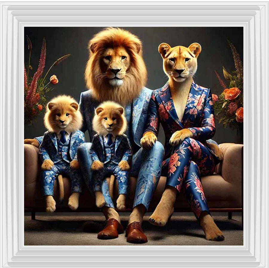 Tiger/Lion Familly in suit- Liquid art