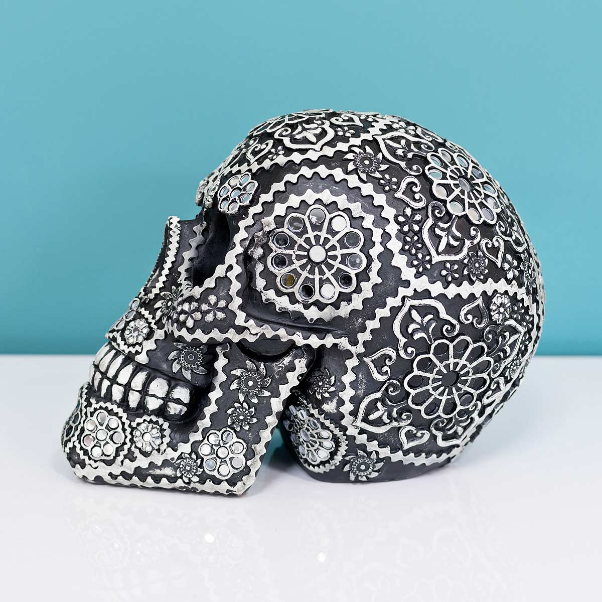 Calavera Sugar Skull Sculpture- Black