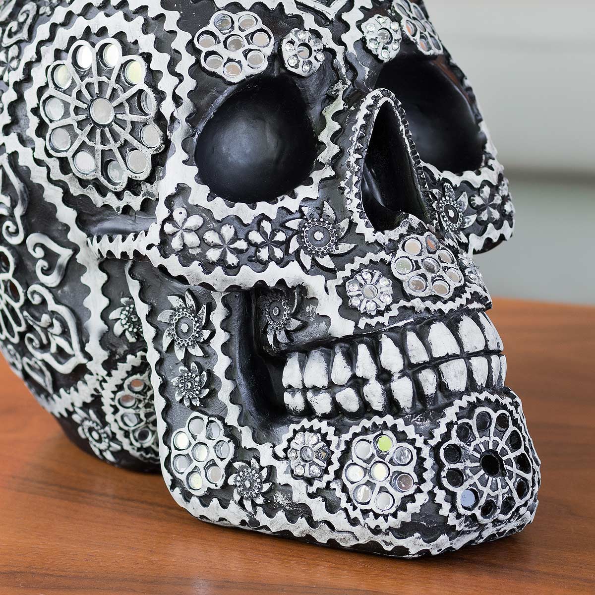 Calavera Sugar Skull Sculpture- Black