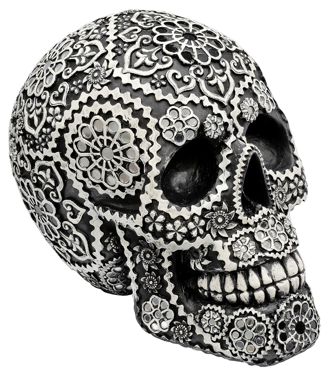 Calavera Sugar Skull Sculpture- Black