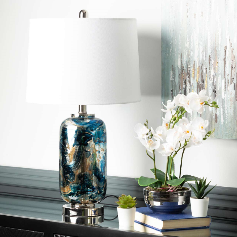 Bule & Silver glass Table lamp