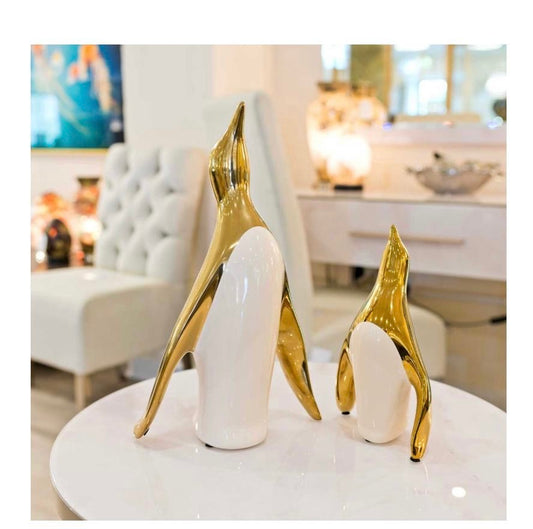 Ceramic Gold & White Pair of Penguins