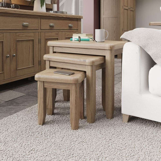 HO-Smoked Oak Nest of 3 tables