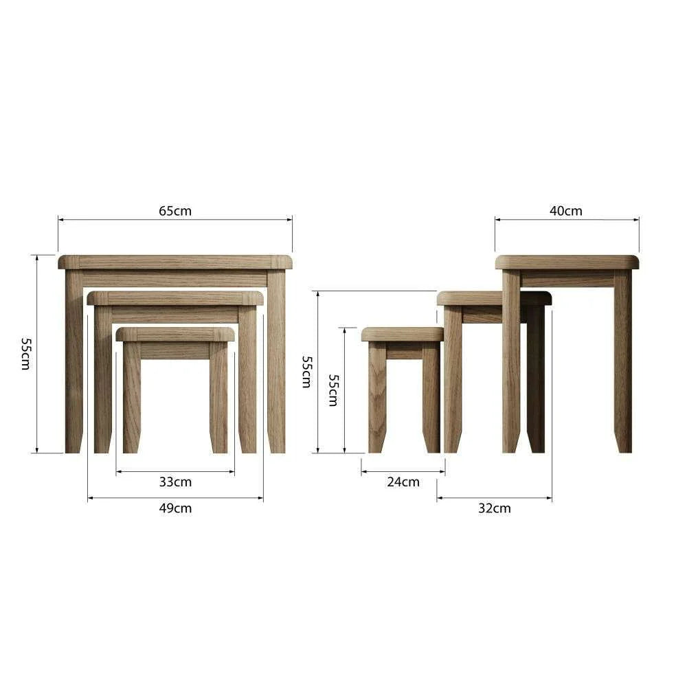 HO-Smoked Oak Nest of 3 tables