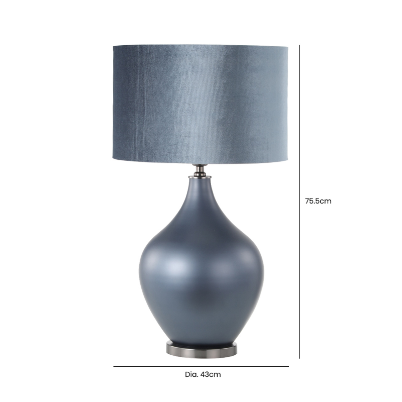 Premium -Matt Blue glass table lamp with blue velvet shade