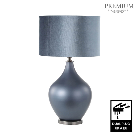 Premium -Matt Blue glass table lamp with blue velvet shade
