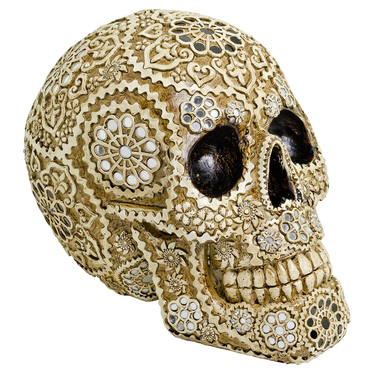 Calavera Sugar Skull Sculpture- Beige