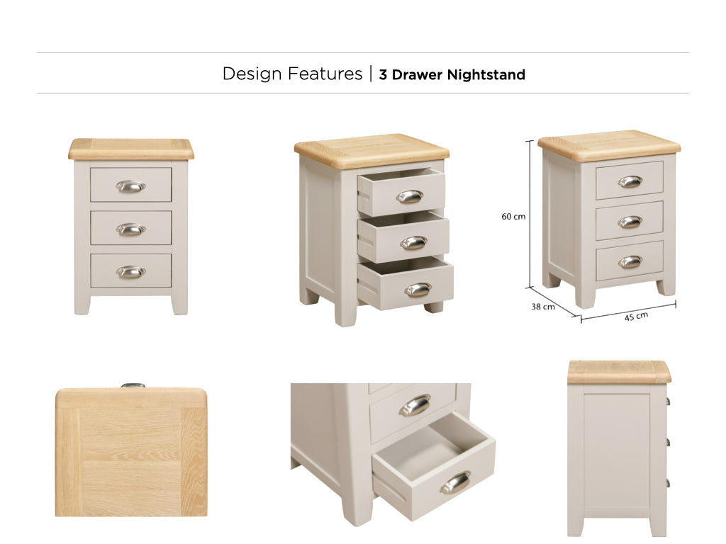 Walsingham 3 Drawer bedside