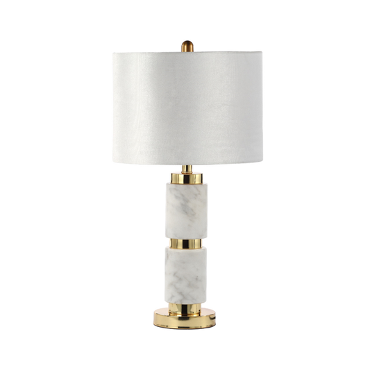 White marble table lamp with Cream velvet Shade