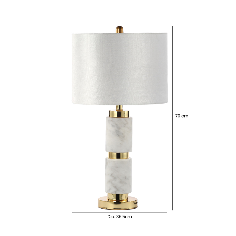 White marble table lamp with Cream velvet Shade