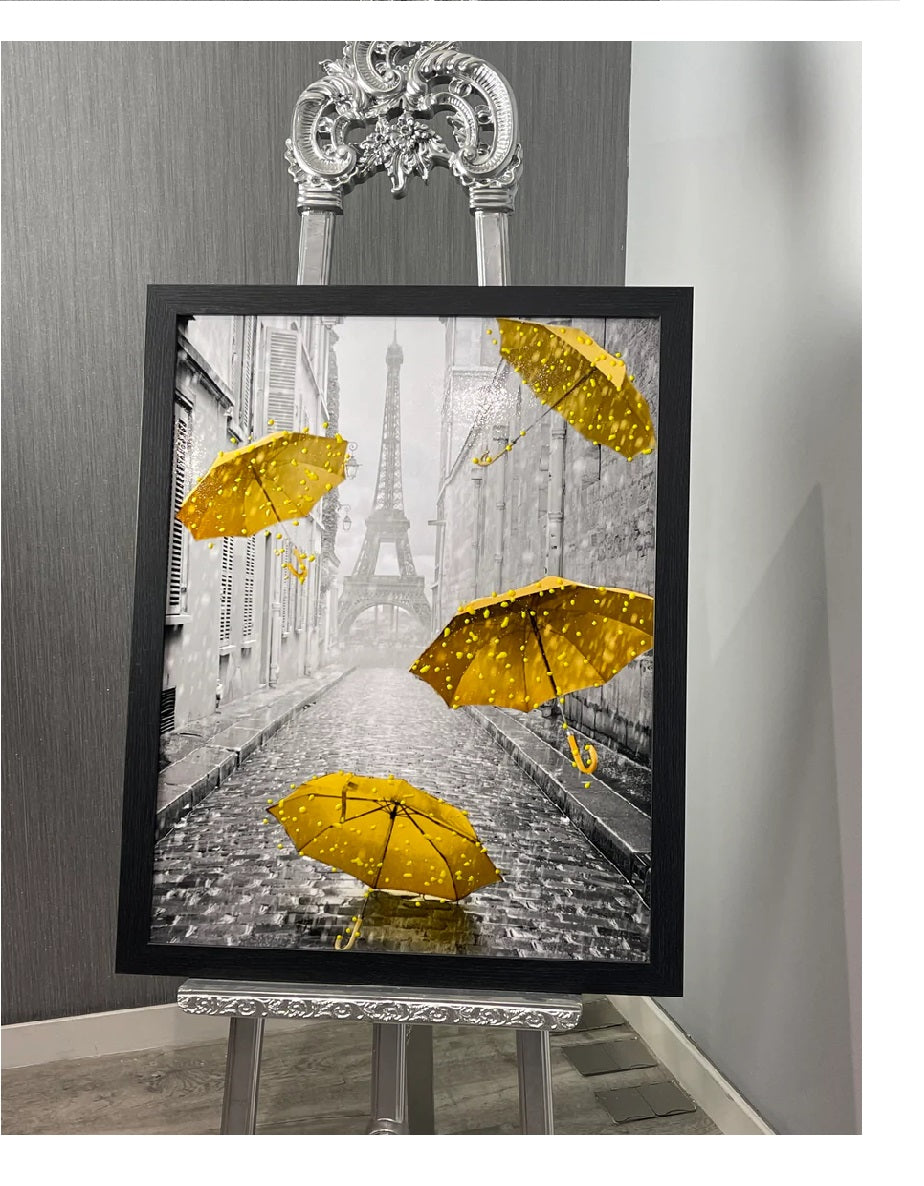 Yellow umbrellas in Paris- Over-varnish