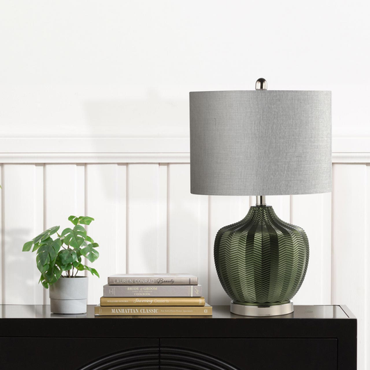 Green Ribbed Table Lamp