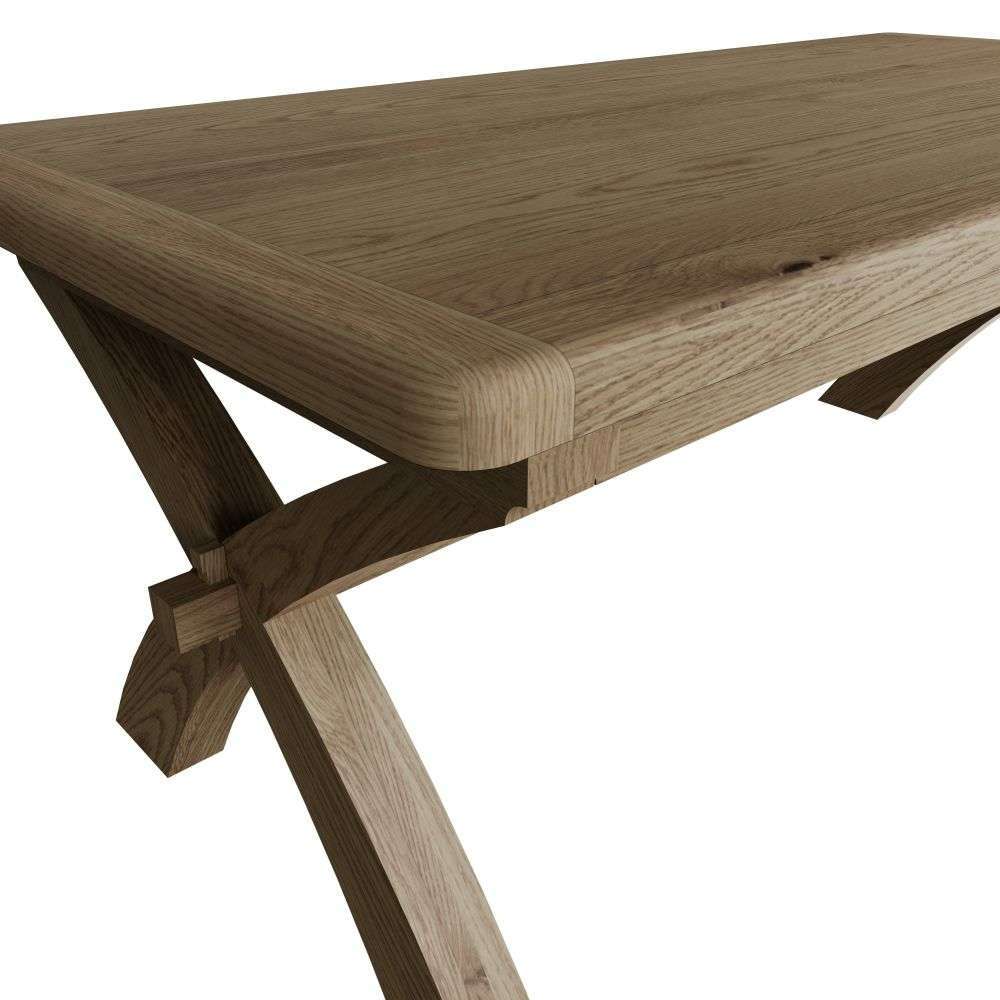 HO-Smoked Oak 2m cross leg table, 4 chairs & Bench