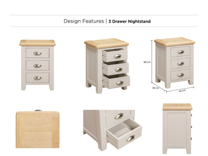 Walsingham 3 Drawer bedside